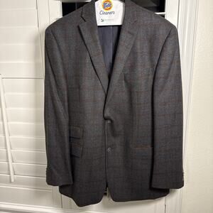 Michael Kors Sport Coat Mens 44L Charcoal Navy Window Pane Wool Coat